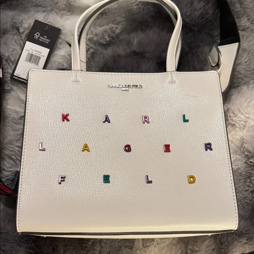 Karl Lagerfeld White Tote with Multicolor Lettering - Picture 3 of 7